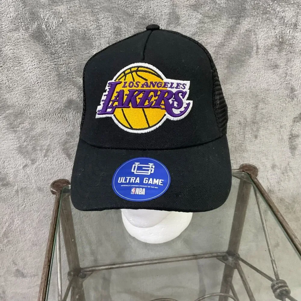 Ultra Game Los Angeles Lakers Trucker Hat Snapback Mesh Cap Black EUC